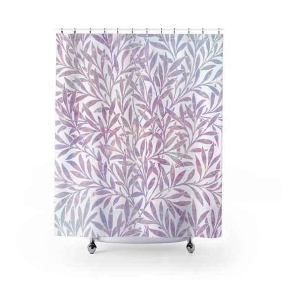Rainbow Shower Curtain, William Morris, Plant Shower Curtain, Pink Shower Curtain, Pink Plant, Pink Decor, Rainbow Bathroom, Purple Shower