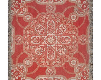 Coperta rossa intrecciata, coperta mandala, motivo vintage, arazzo rosso, motivo mandala, coperta intrecciata boho, coperta rossa, arredamento rosso