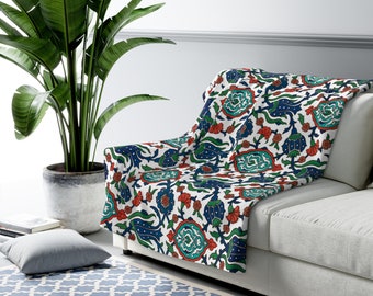Vintage Blanket, Sherpa Blanket, Floral Throw, Arabian Blanket, Floral Blanket, Blue Blanket, Nature Pattern, Nature Gift, Botanical Blanket