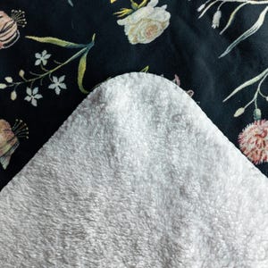 Black Floral Sherpa Blanket | Botanical Boho Pattern Fleece Throw, Cottagecore Inspired Plush Essential image 3