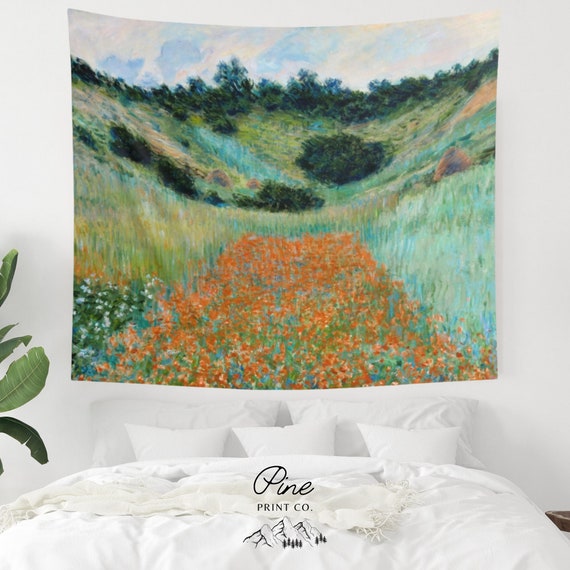 Monet Tapestry, Claude Monet Art, Nature Tapestry, Flower Tapestry, Dorm Tapestry, Landscape Art, Art Tapestry, Poppy Painting