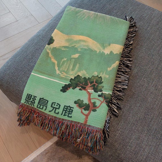 Japanese Blanket, Green Blanket, Green Throw, Asian Blanket