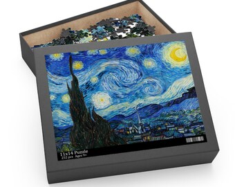 Van Gogh Puzzle Starry Night: Classic Vincent Van Gogh Artwork, Moonlight Theme | Chipboard, Gift-Ready Box, 3 Sizes