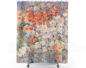 Floral Shower Curtain | English Garden Botanical Design, Vintage Wildflower Fabric Bathroom Decor Art
