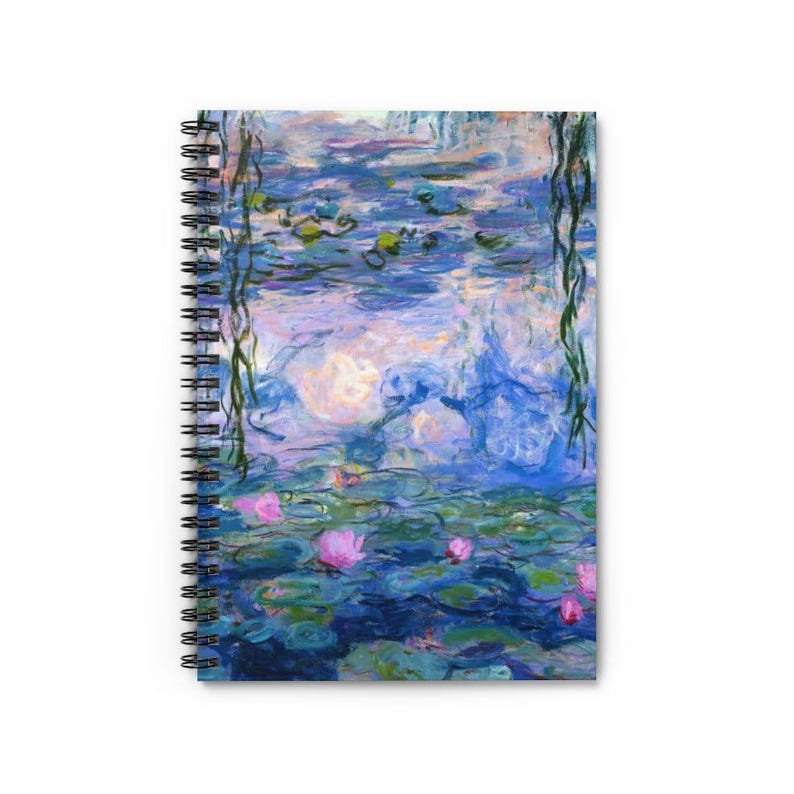 Purple Water Lilies Spiral Notebook | Claude Monet Artwork Inspired Ruled Journal, Vintage Style Writing Companion image 2