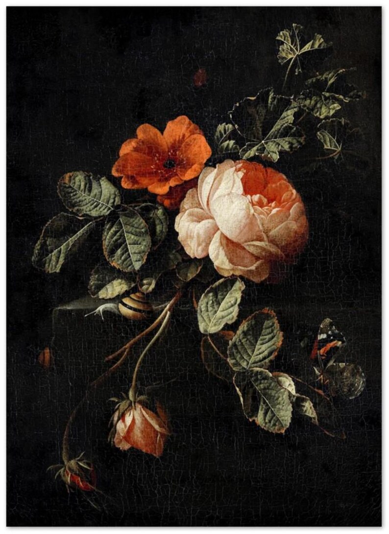 Rose Vintage Botanical Wall Print | Dark Gothic Floral Museum Poster, Classic Design Home Decor 13x18 cm / 5x7"