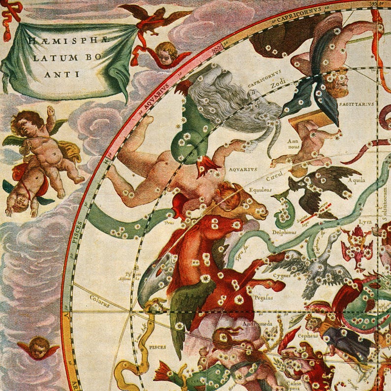 Tierkreis-Astrologie-Wandteppich | Himmlischer Sternen-Vintage-Wandbehang, Mystisches Kunstobjekt Bild 7