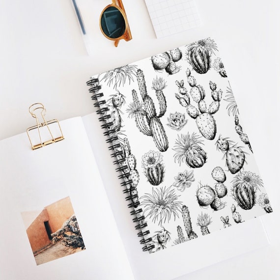 Cactus Notebook, Desert Notebook, Spiral Notebook, Black White Notebook, Desert Journal, Plant Notebook, Arizona Gift, Lined Notebook