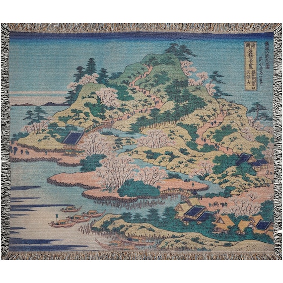 Japanese Blanket, Woven Blanket, Cherry Blossom Decor, Japan Decor, Japanese Gift, Mount Fuji, Hokusai, Vintage Japanese, Japanese Tapestry