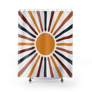 Sun Shower Curtain, Boho Shower Curtain, Mustard Shower, Sun Bathroom Decor, Boho Bathroom Decor, Boho Curtain, Abstract Sun, Vintage Sun