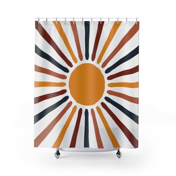Sun Shower Curtain, Boho Shower Curtain, Mustard Shower, Sun Bathroom Decor, Boho Bathroom Decor, Boho Curtain, Abstract Sun, Vintage Sun