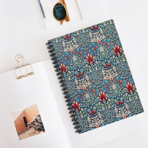 William Morris Notebook, Spiral Notebook, Blue Notebook, Blue Journal, Boho Notebook, William Morris Art, Art Nouveau Notebook, Morris Art