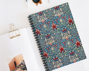 William Morris notitieboekje, spiraal notitieboekje, blauw notitieboekje, blauw dagboek, boho notitieboekje, William Morris Art, art nouveau notitieboekje, Morris Art