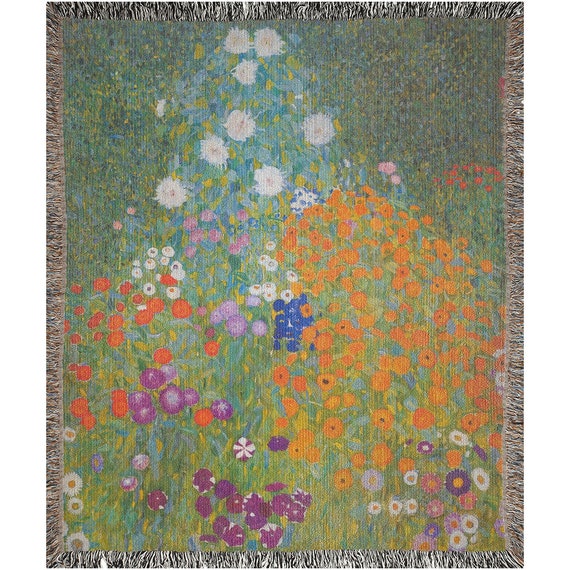 Plant Woven Blanket, Botanical Blanket, Cottagecore Decor, Klimt Blanket, Gustav Klimt, Flower Garden, Green Blanket, Art Blanket
