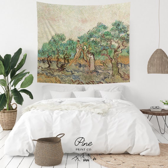 Van Gogh Tapestry, Olive Trees, Van Gogh Painting, Tree Tapestry, Olive Art, Landscape Painting, Vintage Tapestry, Fine Art Gift
