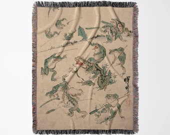 Frog Blanket, Woven Blanket, Vintage Frog, Frog Gift, Japanese Blanket,  War Of The Frogs, Kawanabe Kyosai, Frog Decor, Frog Tapestry