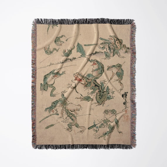 Frog Blanket, Woven Blanket, Vintage Frog, Frog Gift, Japanese Blanket,  War Of The Frogs, Kawanabe Kyosai, Frog Decor, Frog Tapestry