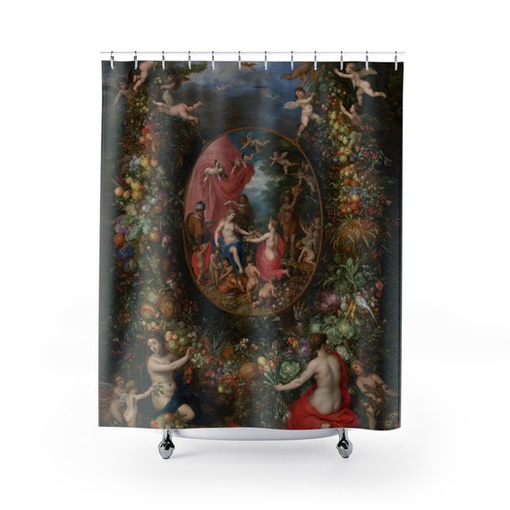 Gothic Shower Curtain, Vintage Gothic, Fine Art Curtain, Angel Shower Curtain, Renaissance Bathroom, Gothic Painting, Black Shower Curtain