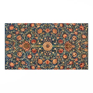 William Morris Rug: Orange Mandala Floral Vintage - Boho Style, Anti-Slip Backing, Indoor Outdoor Use image 4