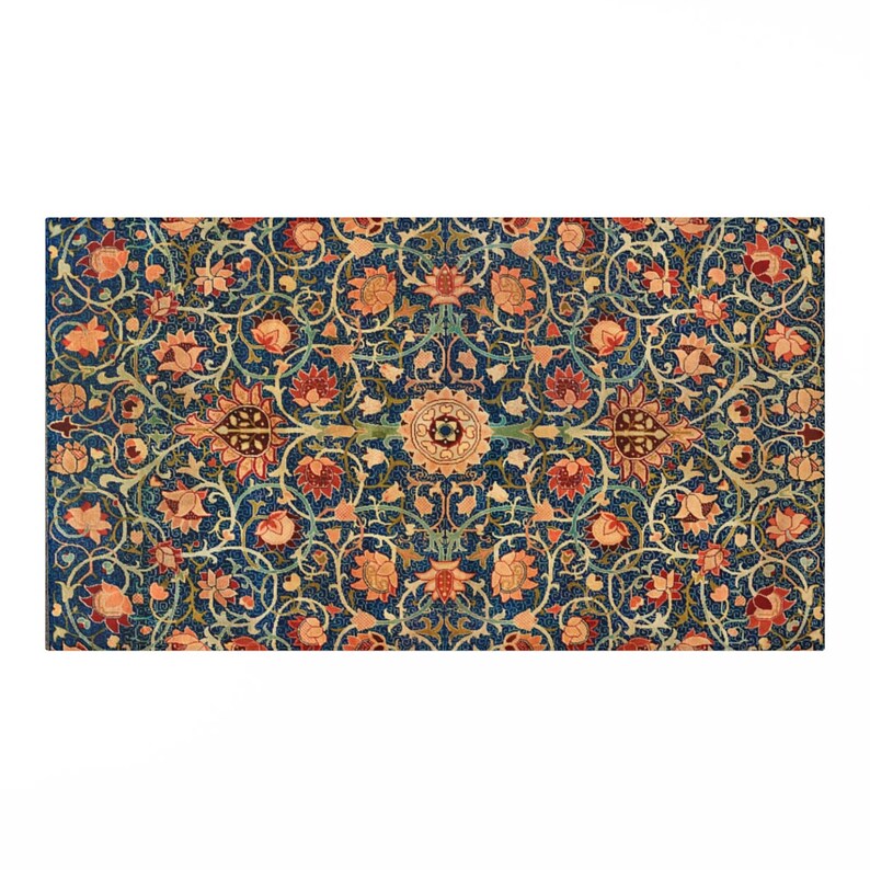 William Morris Rug: Orange Mandala Floral Vintage - Boho Style, Anti-Slip Backing, Indoor Outdoor Use image 4