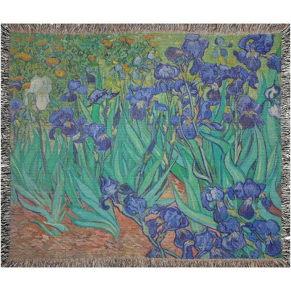 Van Gogh Blanket, Woven Blanket, Iris Flower Blanket, Art Woven Blanket, Boho Blanket, Van Gogh Gift, Fine Art Gift, Van Gogh Art