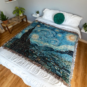 Starry Night, Van Gogh Blanket, Woven Blanket, Art Woven Blanket, Starry Night Painting, Art Teacher Gift, Blue Throw Blanket, Art Gift