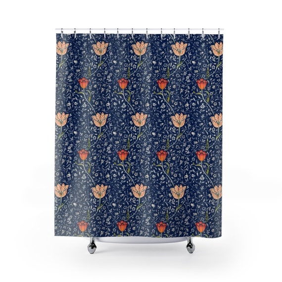 Blue Shower Curtain, William Morris, Floral Shower Curtain, Blue Bathroom Decor, Indigo Decor, Vintage Shower Curtain, Vintage Bathroom