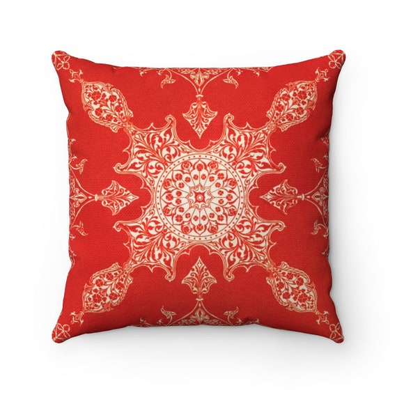 Red Throw Pillow, Mandala Pillow, Red Mandala, Vintage Pillow, Sir Matthew Digby Wyatt, Red Home Decor, Vintage Pattern, British Pillow