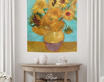 Tapiz de girasoles de Van Gogh / Tapiz floral vintage para pared, pieza decorativa de pintura artística