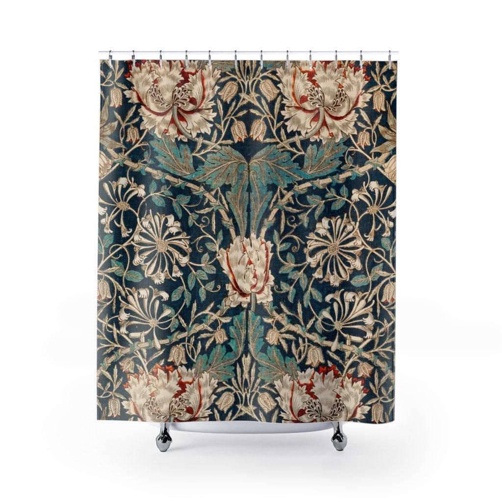 Blue Shower Curtain Nouveau Bathroom Decor, Gold Powder Room Accent