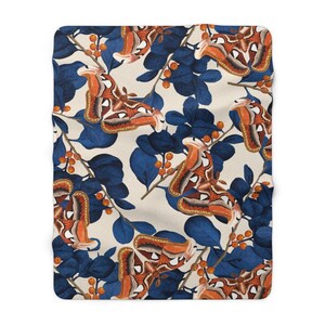 Moth Sherpa Blanket | Inspired Blue Orange Fleece Throw, Snuggle Travel Plush Essential 60" × 80"
