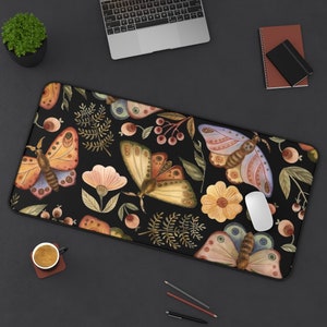 Tapis de bureau noir, décoration antimites, tapis de bureau botanique, tapis de bureau plante, tapis de souris nature, tapis de souris antimites, tapis de souris noir, tapis de bureau bohème, décoration végétale 31" × 15.5"