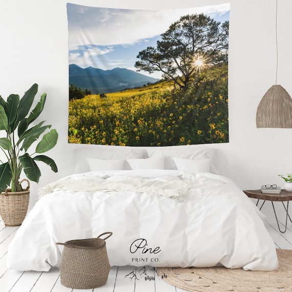 Mountain Tapestry, Sunflower Tapestry, Nature Tapestry, Mountain Photo, Flagstaff Tapestry, Dorm Tapestry, Landscape Tapestry, Floral Art