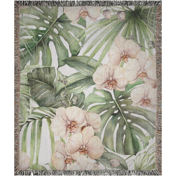 Plant Woven Blanket, Tropical Blanket, Monstera Blanket, Floral Blanket, Botanical Blanket, Boho Woven Blanket, Tropical Decor, Plant Gift