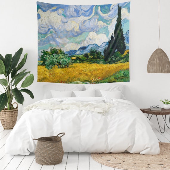 Van Gogh Tapestry, Wheat Field with Cypresses, Van Gogh Decor, Van Gogh Art, Nature Tapestry, Art Tapestry, Vincent Van Gogh, Dorm Tapestry