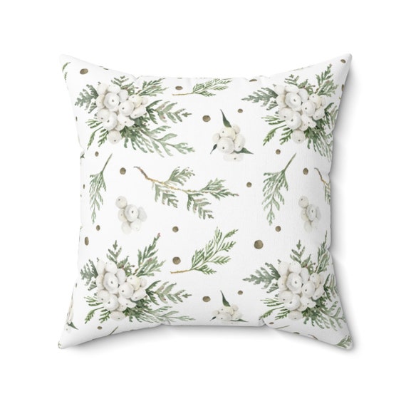 White Pillow, White Christmas, Christmas Pillow, Christmas Decor, White Plants, White Throw Pillow, Christmas Throw, White Holly Plant