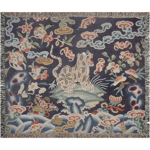 Tiger Blanket, Woven Blanket, Chinese Blanket, Asian Tiger, Chinese Home Decor, Asian Blanket, Vintage Tiger, Tiger Decor, Chinese Tiger