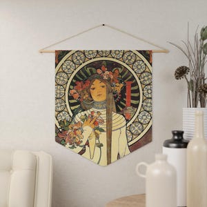 Art Nouveau, Vintage Woman, Woman Painting, Nature Decor, Hippie Home Decor, Woman Decor, Saphic Art, Floral Tapestry, Woman Tapesrty