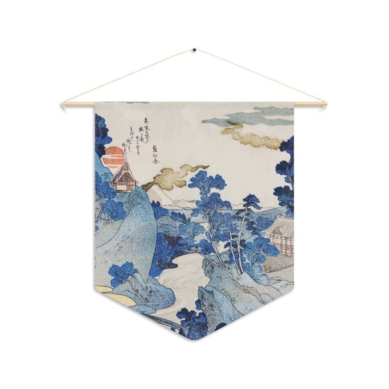 Art mural japonais, tapisserie japonaise, art mural asiatique, décoration japonaise, tapisserie vintage, art mural bleu, art bleu, décoration asiatique, gravure sur bois image 2