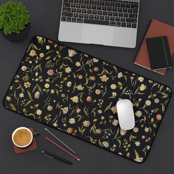 Art Desk Mat, Black Desk Mat, Floral Desk Mat, Cottagecore Decor, Boho Mousepad, Boho Desk Mat, Art Mousepad, Nature Mousepad, Floral Decor
