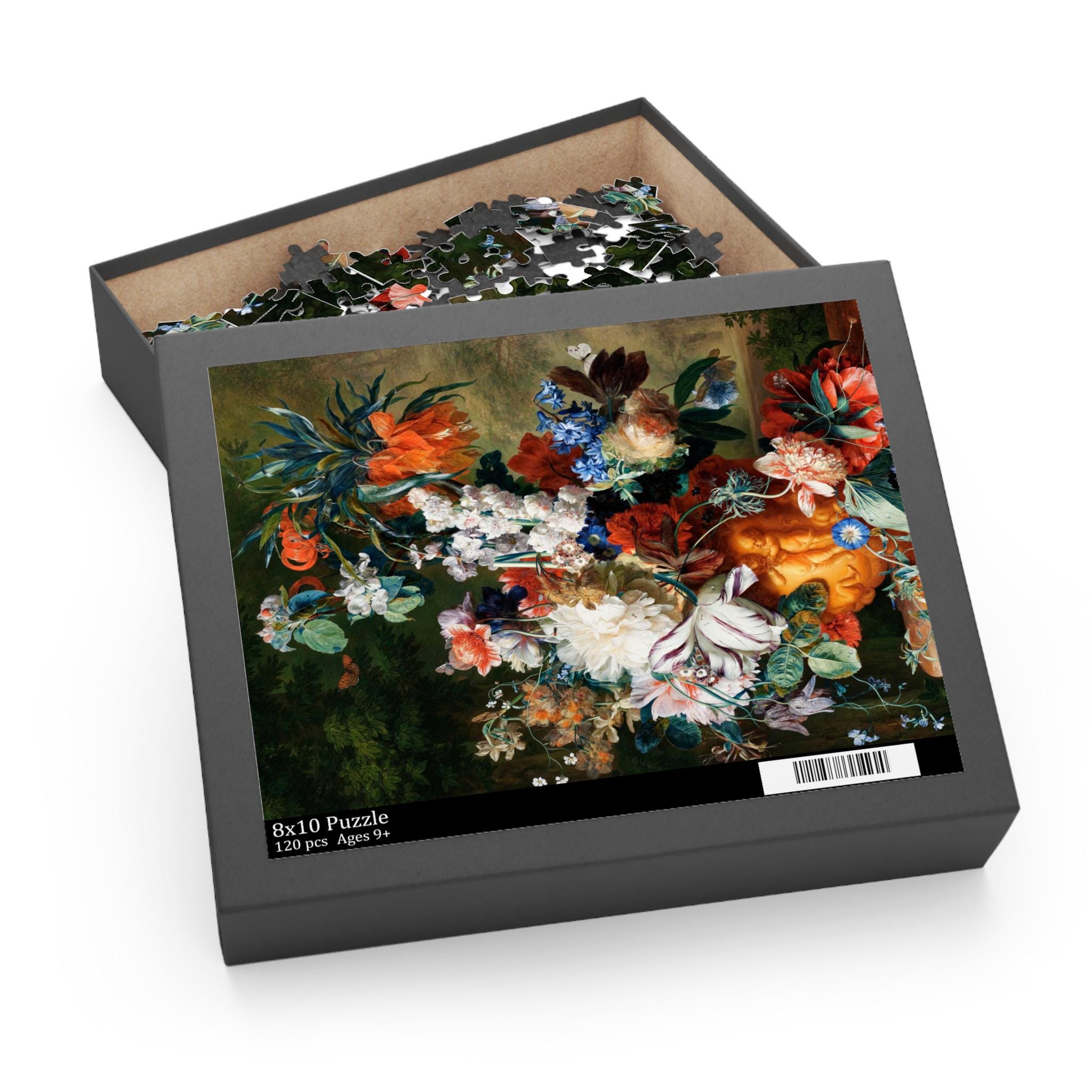 Black Puzzle Floral - Vintage Style Jigsaw Puzzle - Gift-ready