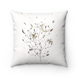 White Throw Pillow, Moon Throw Pillow, Plant Pillow, Moon Decor, Celestial Pillow, Plant Decor, Nursery Pillow, Boho Pillow, Bohemian Decor
