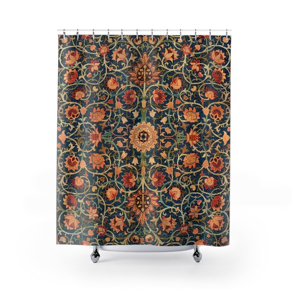 Boho Shower Curtain, William Morris Shower Curtain, Moroccan Bathroom, Boho Bathroom, Mandala Shower Curtain, Vintage Bathroom, Orange Decor