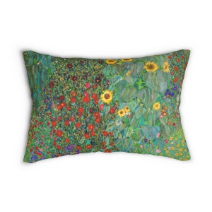 Klimt Pillow, Gustav Klimt, Lumbar Pillow, Green Pillow, Sunflower Pillow, Garden Pillow, Botanical Pillow, Plant Pillow, Green Lumbar image 2