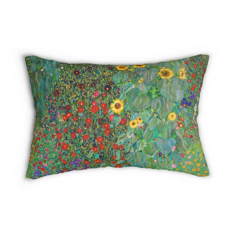 Klimt Pillow, Gustav Klimt, Lumbar Pillow, Green Pillow, Sunflower Pillow, Garden Pillow, Botanical Pillow, Plant Pillow, Green Lumbar image 2