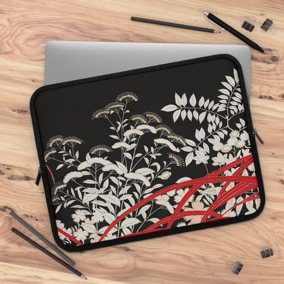 Black Laptop Sleeve, Red Laptop Sleeve, iPad Sleeve, Tablet Sleeve, Japanese Laptop, Japan Laptop Case, Black Red Case, Boho Laptop Case