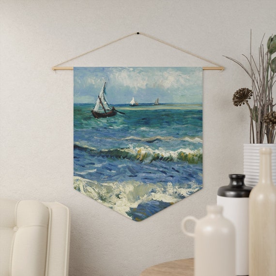 Van Gogh Painting, Van Gogh Decor, Ocean Painting, Ocean Wall Art, Sailboat Decor, Boat Painting, Vincent Van Gogh, Blue Wall Art