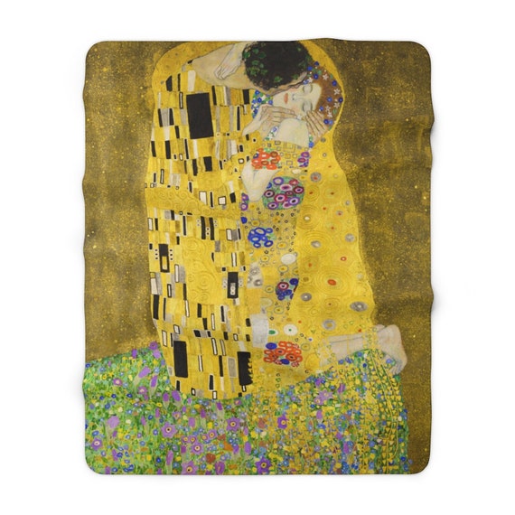 The Kiss Blanket, Gustav Klimt, Klimt Kiss, Klimt Blanket, Yellow Blanket, Gold Blanket, Sherpa Blanket, Fine Art Blanket, Yellow Throw
