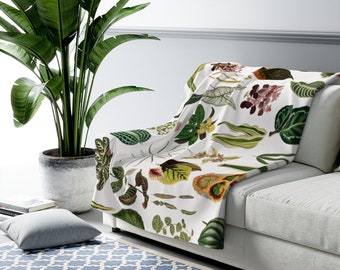 Plant Blanket, Plant Lover Gift, Botanical Blanket, Nature Blanket, Houseplant Decor, Botanical Decor, Prayer Plant, Green Blanket