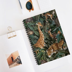 Tropical Notebook, Animal Notebook, Tropical Journal, Black Notebook, Giraffe Gift, Jungle Animals, Jungle Notebook, Botanical Notebook